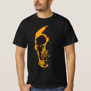 Camiseta Criação de Pintura Laranja de Crânio Iluminado