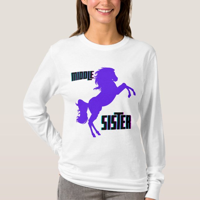 Camiseta Criação de Pônei Roxo da Irmã do Meio (Frente)