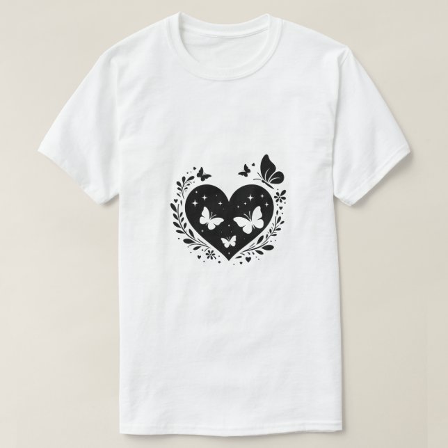 Camiseta Criação de presente de coração elegante e preto (Frente do Design)
