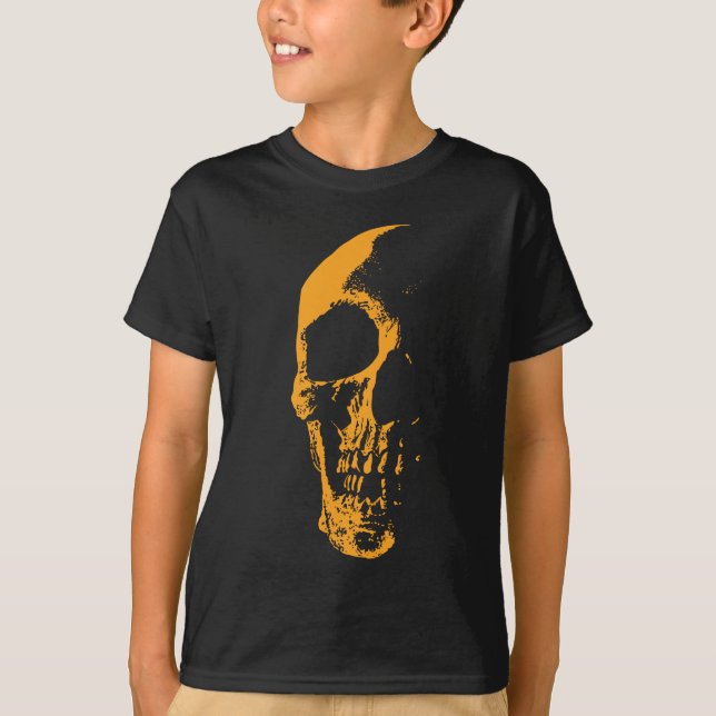 Camiseta Criação de Tinta Laranja Iluminada do Crânio (Frente)
