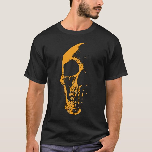 Camiseta Criação de Tinta Laranja Iluminada do Crânio (Frente)