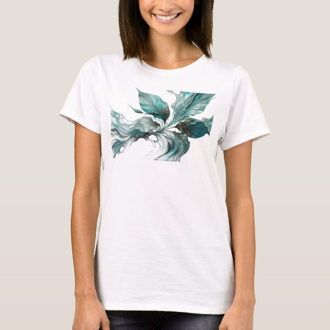 Camiseta Criação personalizada de folhas abstratas prateada (Frente)