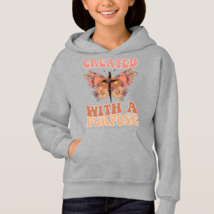 Camiseta Criado com um propósito - Borboleta e Cruz Floral