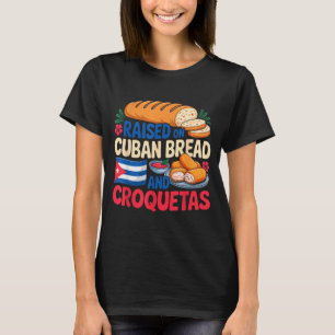 Camiseta Criado no Pão Cubano e Croquetas Bandeira de Cuba 