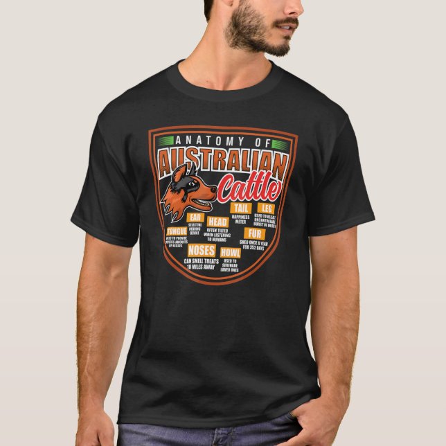 Camiseta Criadores de Raça Blue Heeler Anatomia de Gado Aus (Frente)