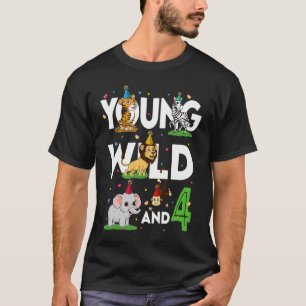 Camiseta Criança 4 O Birthday Boy 4th Safari Jungle Zoo Ani
