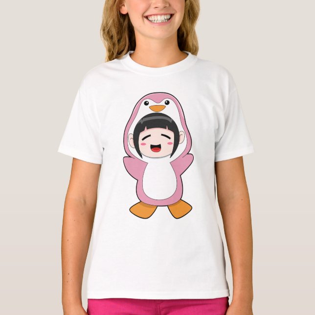 Camiseta Criança com roupa de pinguim (Frente)