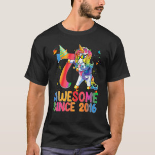 Camiseta Criança de 7 anos do Unicórnio Flosing 7 Birthday 