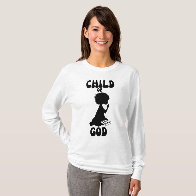 Camiseta Criança de Deus Bíblia Cita Longa Folha das Mulher (Frente Completa)