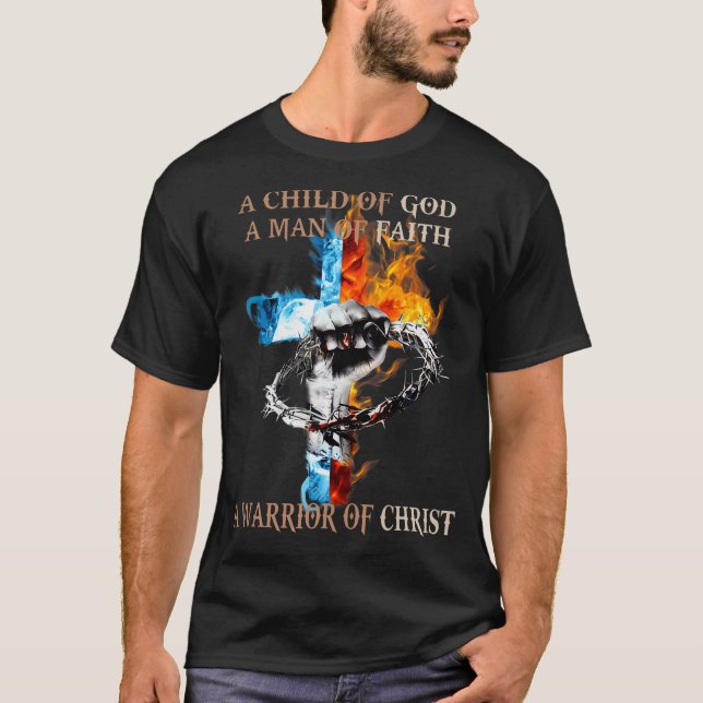 Camiseta Criança De Deus Um Homem De Fé Um Guerreiro De Cri (Frente)