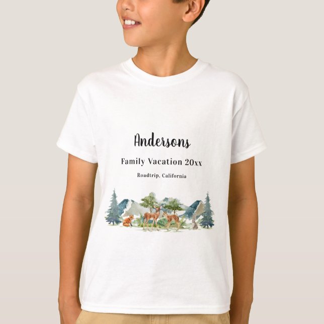 Camiseta Criança de veados de floresta de férias familiares (Frente)