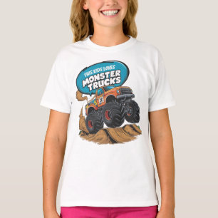 Camiseta Criança Entusiástica e Caminhão Monstro