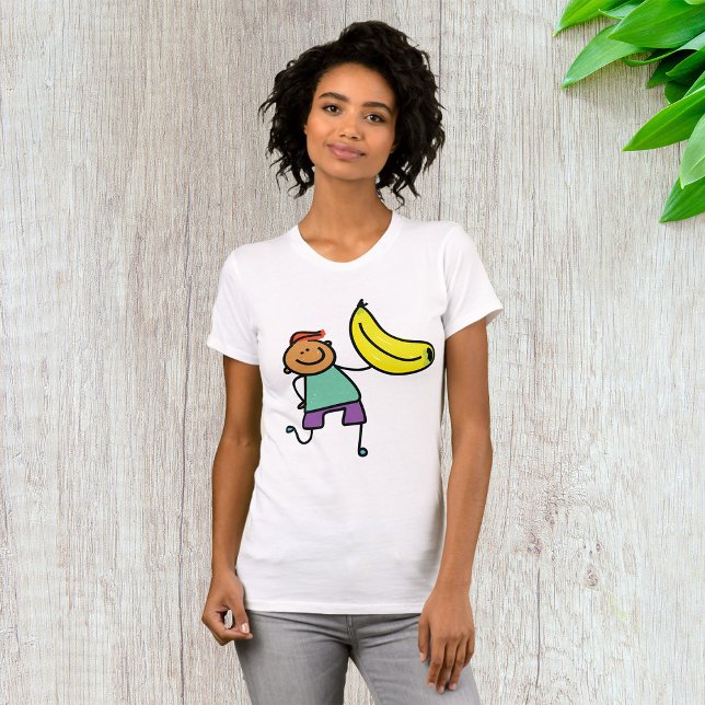 Camiseta Criança Jogada Segurando Banana Amarela Grande (Criador carregado)