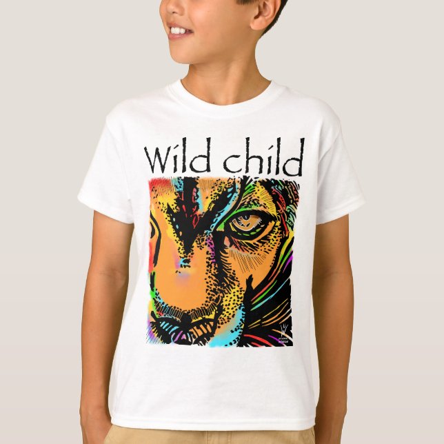 Camiseta Criança selvagem de animais arco-íris (Frente)