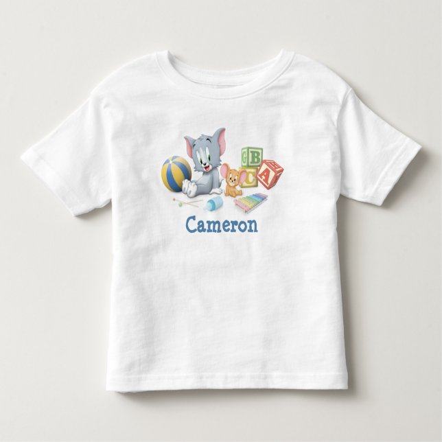 Camiseta Criança Tom e Jerry Brincando com Brinquedos (Frente)