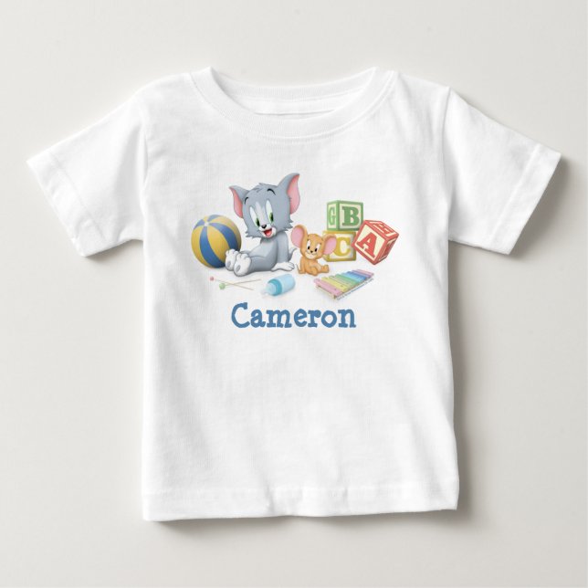 Camiseta Criança Tom e Jerry Brincando com Brinquedos (Frente)