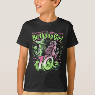 Camiseta Crianças 10º aniversário Bruxa rosa e verde 10 ano
