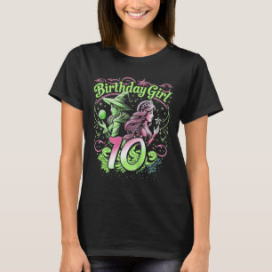 Camiseta Crianças 10º aniversário Bruxa rosa e verde 10 ano
