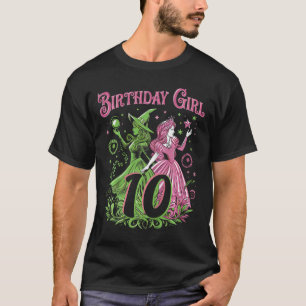 Camiseta Crianças 10º aniversário Bruxa rosa e verde 10 ano