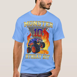 Camiseta Crianças 10º Monster Truck Birthday Boy 10 Year Ol