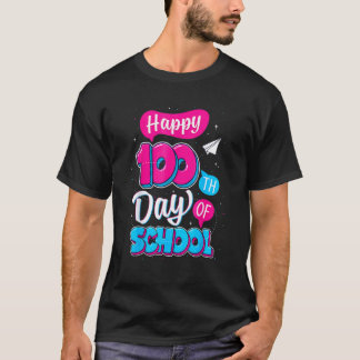 Camiseta Crianças 100º Dia De Escola Professores Feliz 100