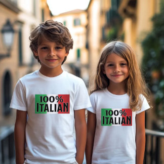 Camiseta Crianças 100% Italianas - Orgulho de Herança
