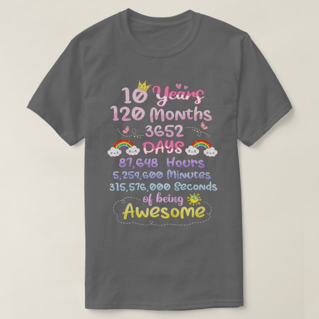 Camiseta Crianças 10 Anos 120 Meses De Ser Um Ki Engraçado (Frente do Design)