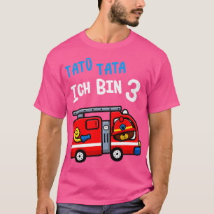 Camiseta Crianças 3 Aniversário Caminhão de Bombeiros Menin