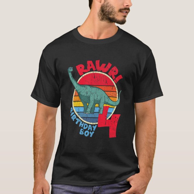 Camiseta Crianças, 4º Aniversário, eu Rawr! Brachiosaurus I (Frente)