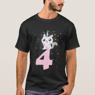 Camiseta Crianças: 4º Aniversário Gato De Unicórnio