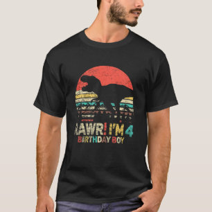 Camiseta Crianças 4º aniversário Menino Dinossauro Rawr Eu