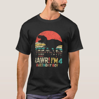 Camiseta Crianças 4º aniversário Menino Dinossauro Rawr Eu 