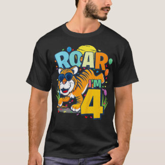 Camiseta Crianças 4º aniversário ROAR IM 4 anos Meninos Tig