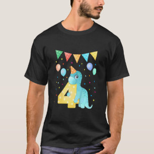 Camiseta Crianças 4º aniversário Tenho 4 anos com Dino Hat 