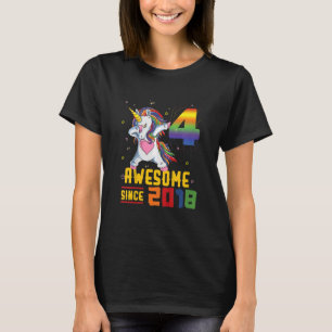Camiseta Crianças 4º Aniversário Unicórnio Dabbing 4 Anos G