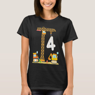 Camiseta Crianças 4º Aniversário Veículos de Construção Boa