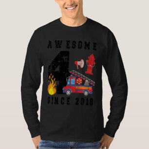 Camiseta Crianças 4º Festa de Aniversário Bombeiro Rapaz Bo