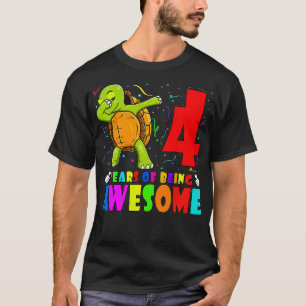 Camiseta Crianças 4º Festa de Aniversário Dabbing Turtle