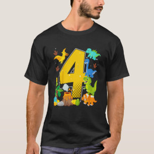 Camiseta Crianças 4. º aniversário 4 anos com Dino e Dinos