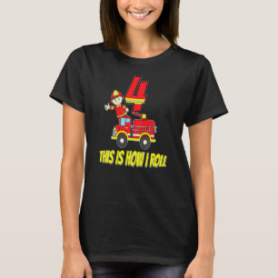 Camiseta Crianças 4. º aniversário 4 anos Meninos Bombeiros