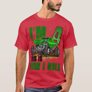Camiseta Crianças 4.º Caminhão Monstro de Aniversário para 