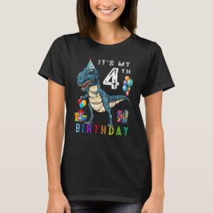 Camiseta Crianças 4. Aniversário 4 anos Menino Rex Dinosa