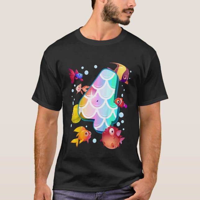 Camiseta Crianças 4. Aniversário Peixes Arco-Íris Tetra Pop (Frente)