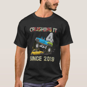 Camiseta Crianças 4 Esmagando Desde 2019 Monster Truck 4 Bi