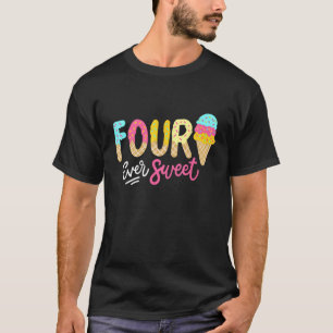 Camiseta Crianças 4 Festa de Sorvete de Aniversário do 4º A