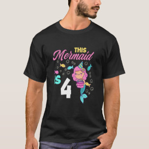 Camiseta Crianças 4 Meninas de Aniversário Sereia 4 Anos Se