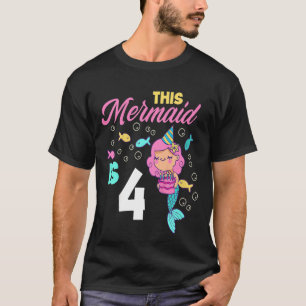 Camiseta Crianças 4 Meninas de Aniversário Sereia 4 Anos Se