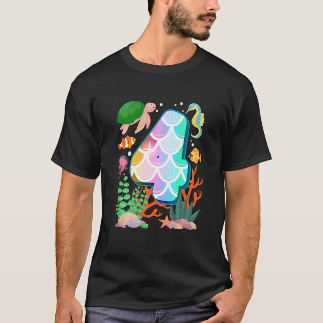 Camiseta Crianças 4.o Aniversário Peixes Tetra Aquarium Sub (Frente)