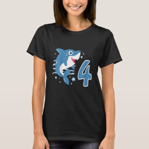 Camiseta Crianças 4.o aniversário Rapazes Tubarão 4 anos Oc