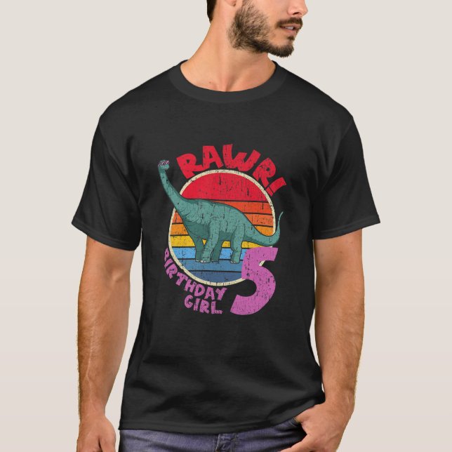 Camiseta Crianças 5 Aniversário Eu Rawr! Brachiosaurus I Fa (Frente)